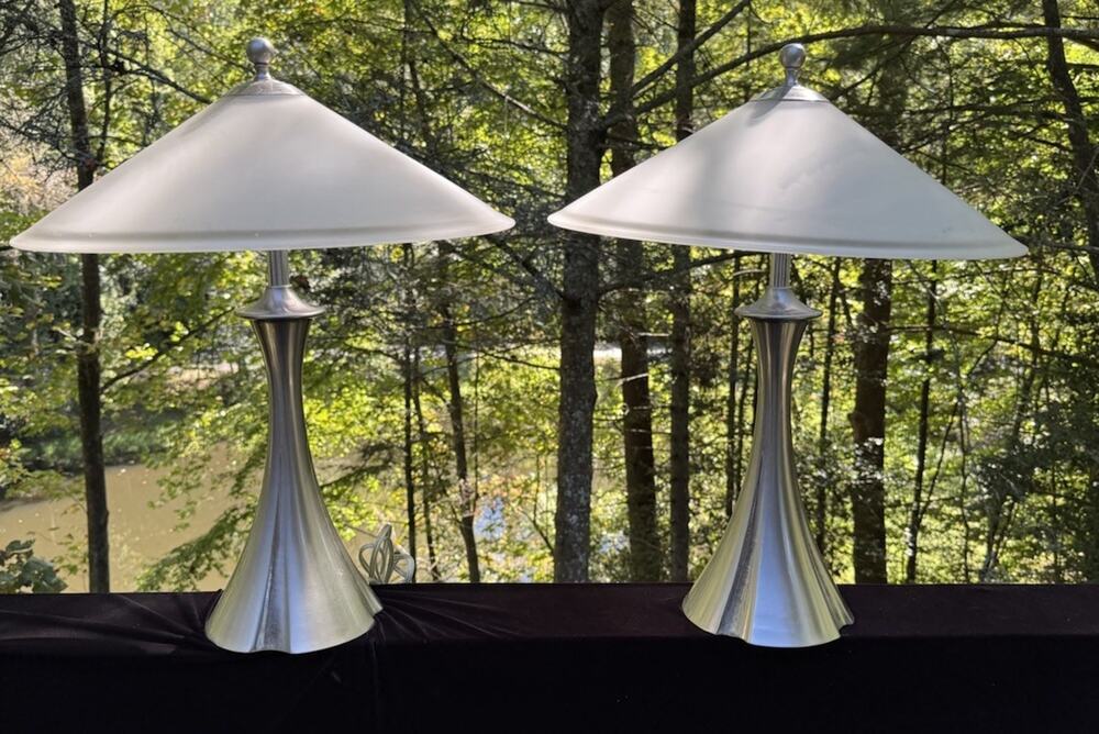 2 MCM SPACE AGE Flying Saucer UFO Mushroom Spun Lamps Very Heavy! Ethan Allen